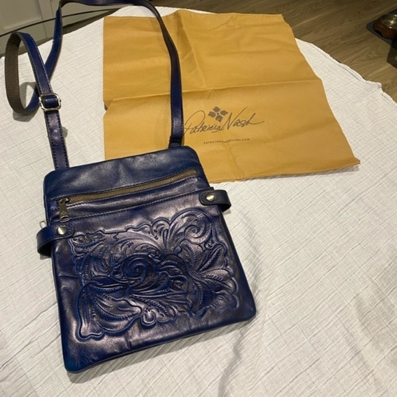 Patricia Nash Handbags - Patricia Nash Blue Embossed Leather Crossbody Bag